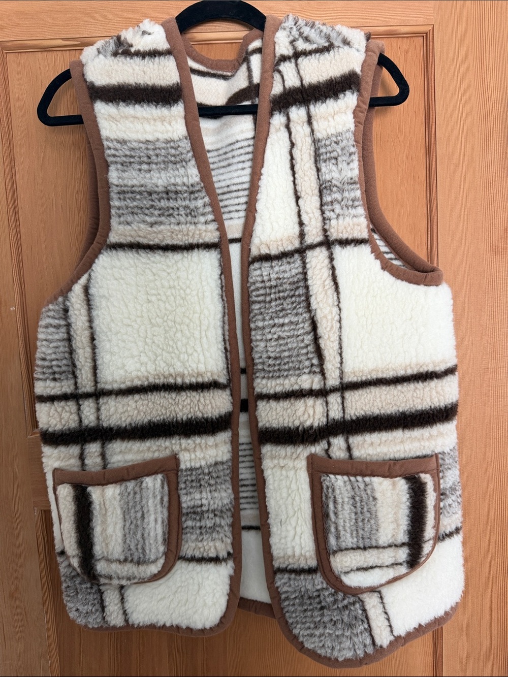 Cozy Plaid Cream & Brown Plaid Sherpa Vest